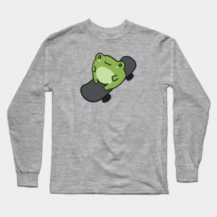 Cute Frog on Skateboard, Kawaii Cottagecore Aesthetic Frog, Skating Lover Long Sleeve T-Shirt